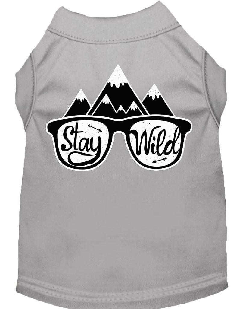 Stay Wild Screen Print Dog Shirt Grey Lg (14)