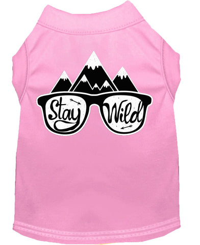 Stay Wild Screen Print Dog Shirt Light Pink Lg (14)