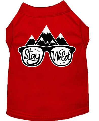 Stay Wild Screen Print Dog Shirt Red Lg (14)