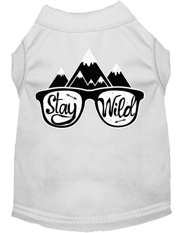 Stay Wild Screen Print Dog Shirt White Lg (14)