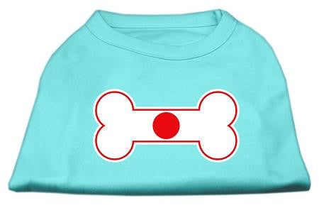 Bone Shaped Japan Flag Screen Print Shirts Aqua M (12)