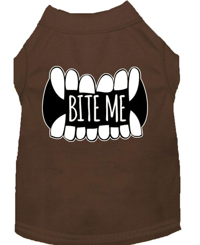 Bite Me Screen Print Dog Shirt Brown Xs (8)