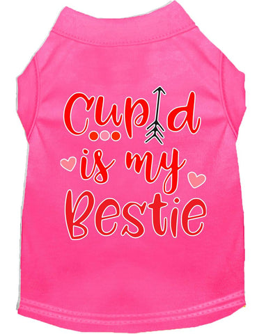 Cupid Is My Bestie Screen Print Dog Shirt Bright Pink Med (12)