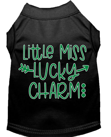 Little Miss Lucky Charm Screen Print Dog Shirt Black Lg (14)