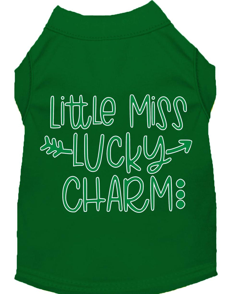 Little Miss Lucky Charm Screen Print Dog Shirt Green Xs (8)