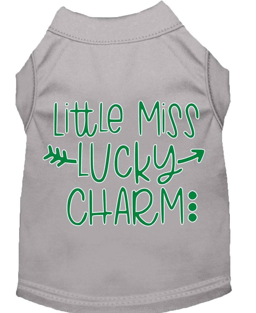 Little Miss Lucky Charm Screen Print Dog Shirt Grey Xl (16)