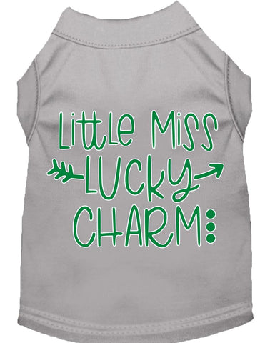 Little Miss Lucky Charm Screen Print Dog Shirt Grey Xs (8)