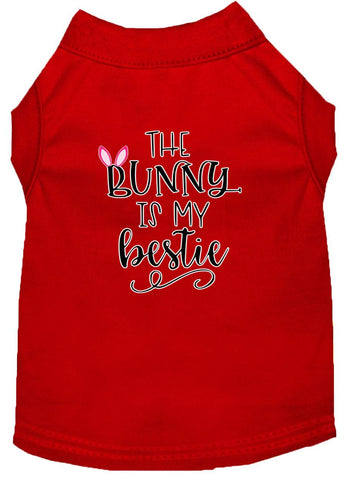 Bunny Is My Bestie Screen Print Dog Shirt Red Med (12)