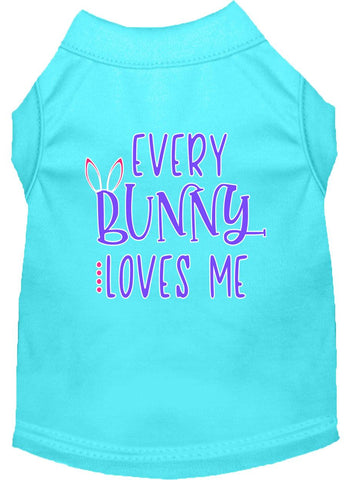 Every Bunny Loves Me Screen Print Dog Shirt Aqua Sm (10)