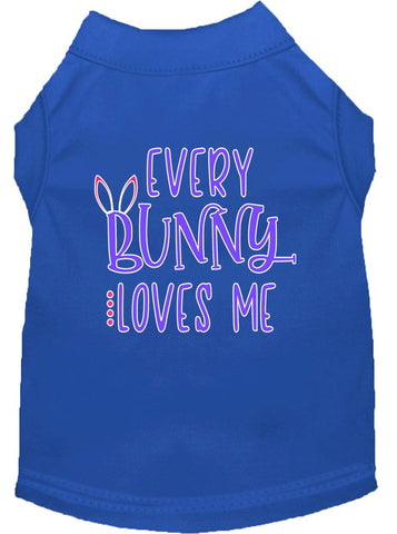 Every Bunny Loves Me Screen Print Dog Shirt Blue Med (12)