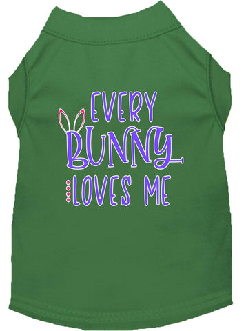 Every Bunny Loves Me Screen Print Dog Shirt Green Lg (14)