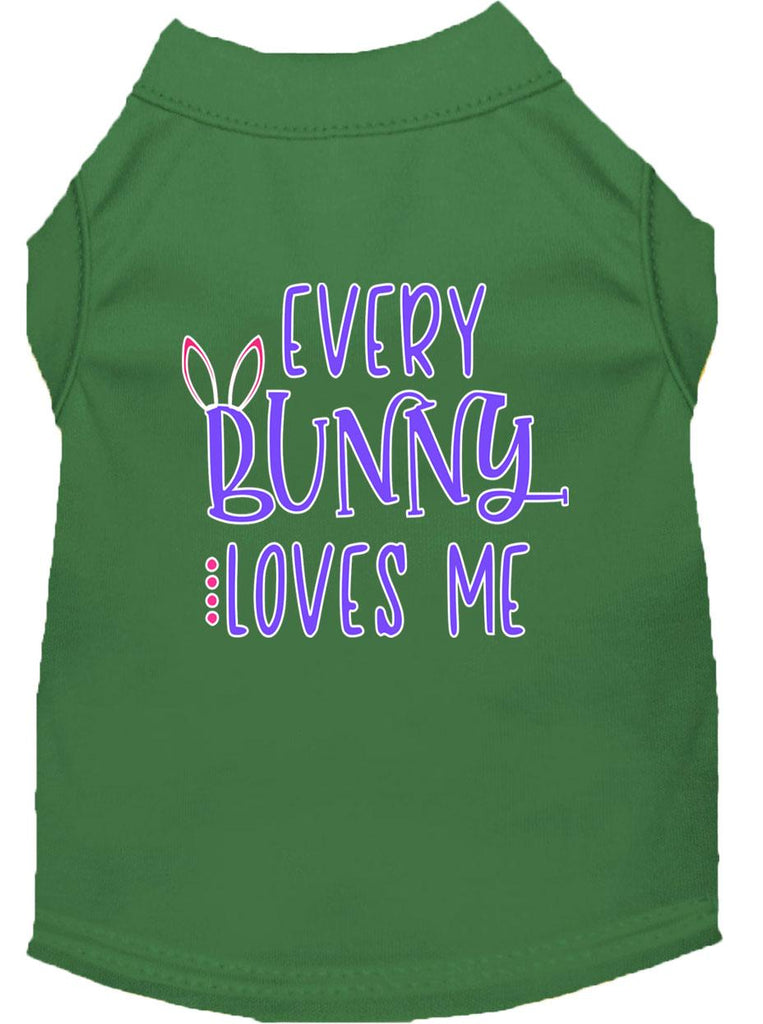 Every Bunny Loves Me Screen Print Dog Shirt Green Sm (10)