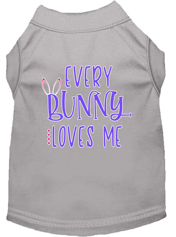 Every Bunny Loves Me Screen Print Dog Shirt Grey Sm (10)