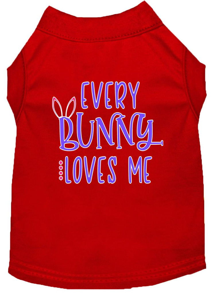 Every Bunny Loves Me Screen Print Dog Shirt Red Lg (14)