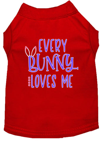 Every Bunny Loves Me Screen Print Dog Shirt Red Sm (10)