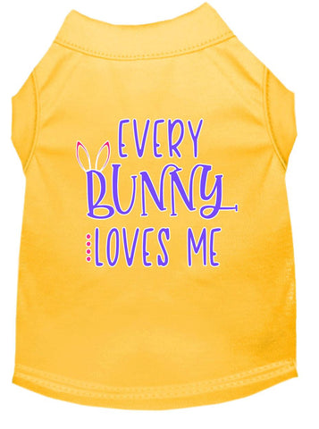 Every Bunny Loves Me Screen Print Dog Shirt Yellow Sm (10)