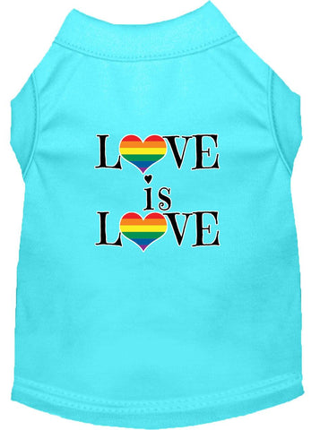 Love Is Love Screen Print Dog Shirt Aqua Lg