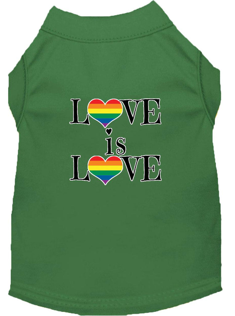 Love Is Love Screen Print Dog Shirt Green Med