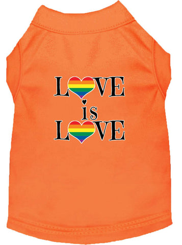 Love Is Love Screen Print Dog Shirt Orange Lg