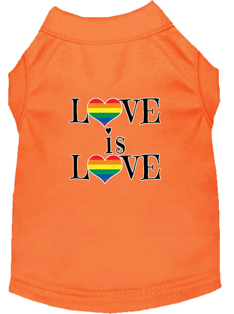 Love Is Love Screen Print Dog Shirt Orange Med