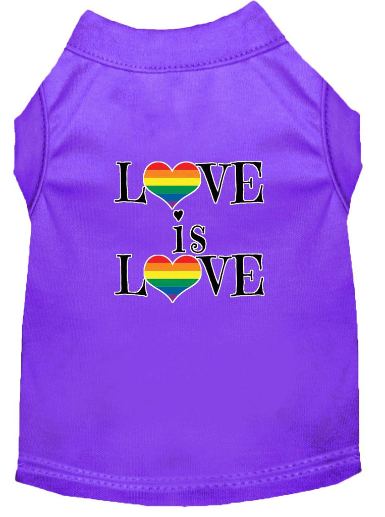 Love Is Love Screen Print Dog Shirt Purple Med