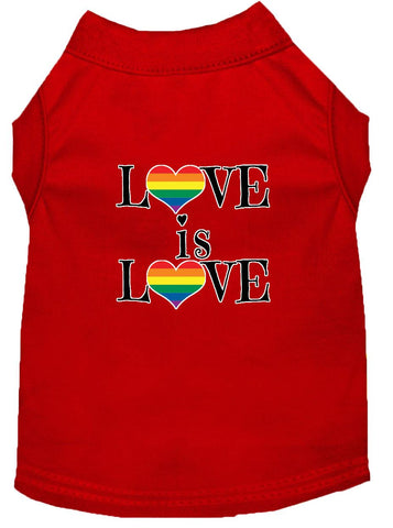 Love Is Love Screen Print Dog Shirt Red Lg