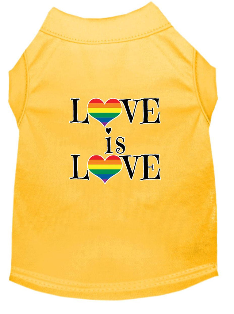 Love Is Love Screen Print Dog Shirt Yellow Med