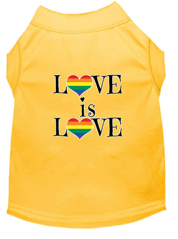 Love Is Love Screen Print Dog Shirt Yellow Sm