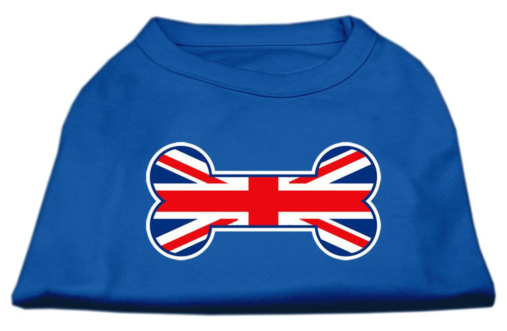 Bone Shaped United Kingdom (Union Jack) Flag Screen Print Shirts Blue Lg (14)