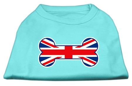 Bone Shaped United Kingdom (Union Jack) Flag Screen Print Shirts Aqua M (12)