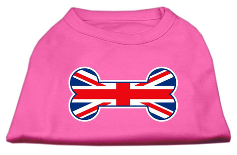 Bone Shaped United Kingdom (Union Jack) Flag Screen Print Shirts Bright Pink XXL (18)