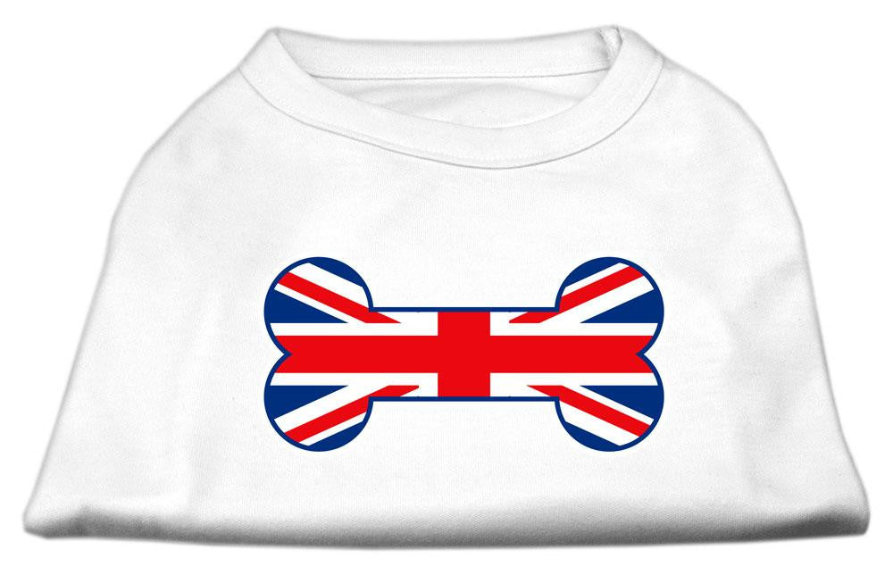 Bone Shaped United Kingdom (Union Jack) Flag Screen Print Shirts White XXL (18)