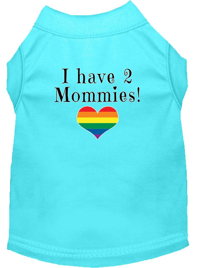 I Have 2 Mommies Screen Print Dog Shirt Aqua Med