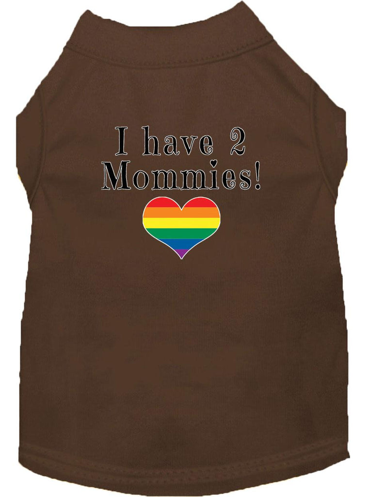 I Have 2 Mommies Screen Print Dog Shirt Brown Sm