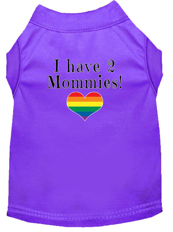 I Have 2 Mommies Screen Print Dog Shirt Purple Lg