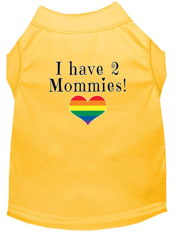 I Have 2 Mommies Screen Print Dog Shirt Yellow Lg