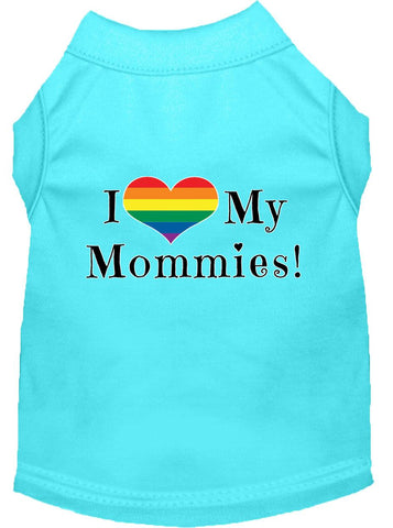 I Heart My Mommies Screen Print Dog Shirt Aqua Lg