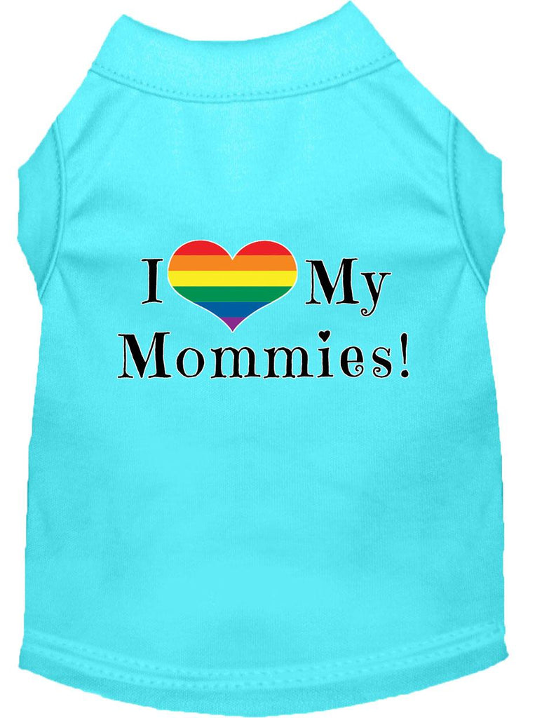 I Heart My Mommies Screen Print Dog Shirt Aqua Sm
