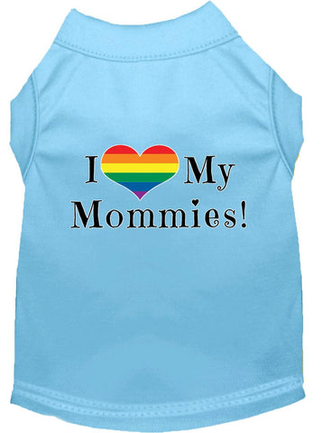 I Heart My Mommies Screen Print Dog Shirt Baby Blue Lg