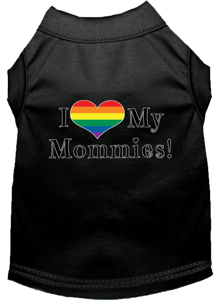 I Heart My Mommies Screen Print Dog Shirt Black Lg