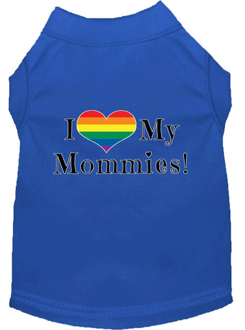 I Heart My Mommies Screen Print Dog Shirt Blue Lg