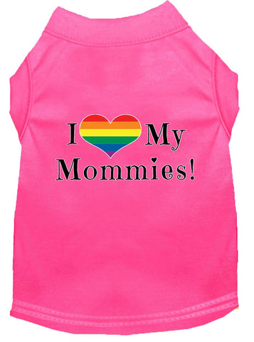 I Heart My Mommies Screen Print Dog Shirt Bright Pink Lg