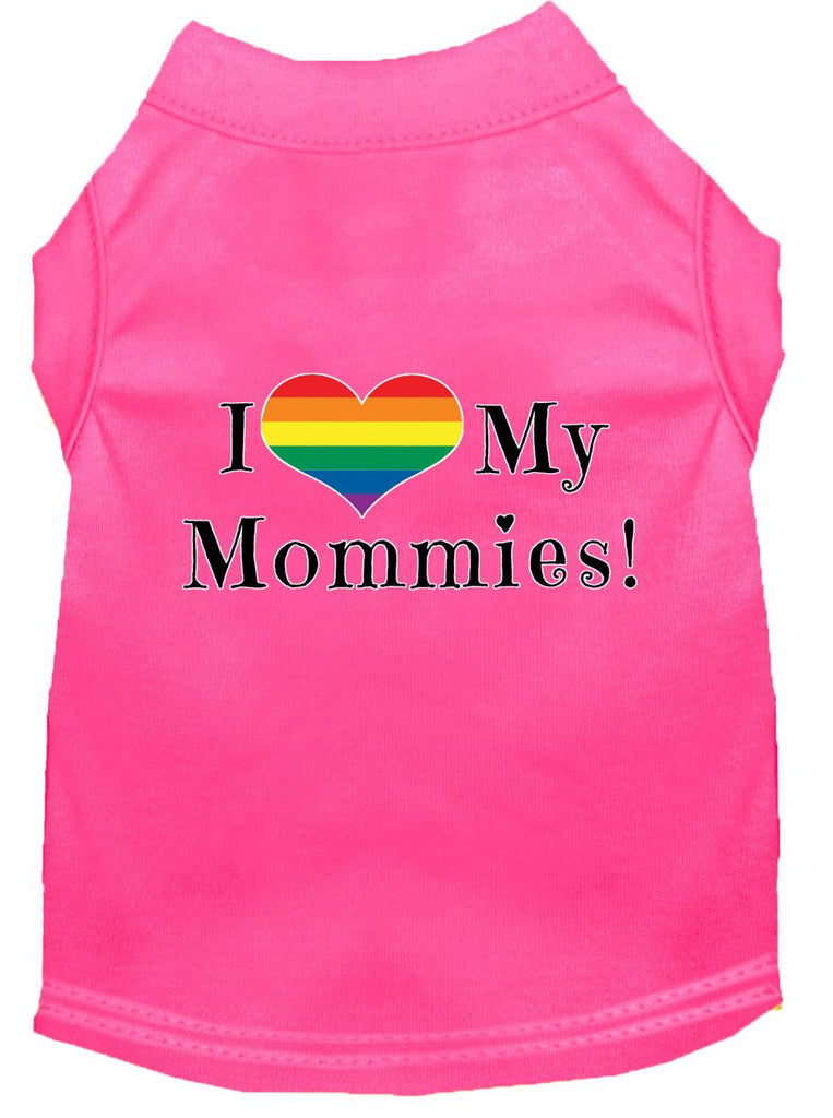 I Heart My Mommies Screen Print Dog Shirt Bright Pink Med