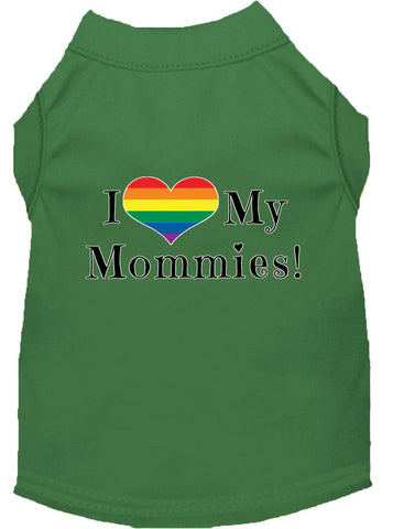 I Heart My Mommies Screen Print Dog Shirt Green Xs