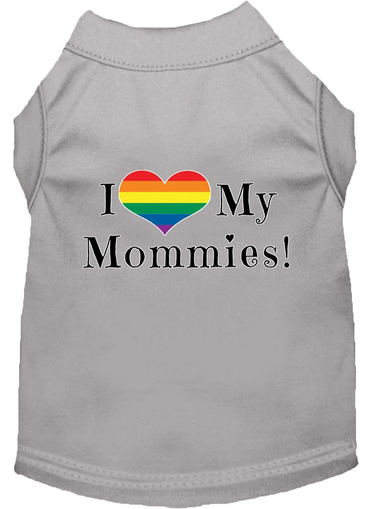 I Heart My Mommies Screen Print Dog Shirt Grey Lg