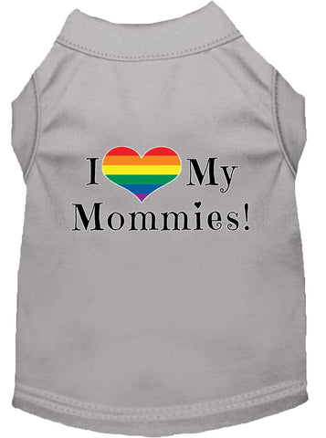 I Heart My Mommies Screen Print Dog Shirt Grey Xs