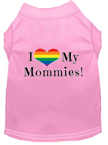 I Heart My Mommies Screen Print Dog Shirt Light Pink Lg