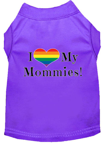 I Heart My Mommies Screen Print Dog Shirt Purple Xs