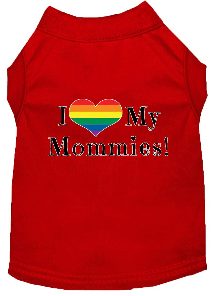 I Heart My Mommies Screen Print Dog Shirt Red Xs