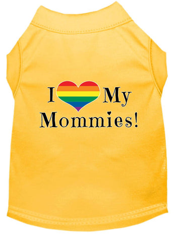 I Heart My Mommies Screen Print Dog Shirt Yellow Xs